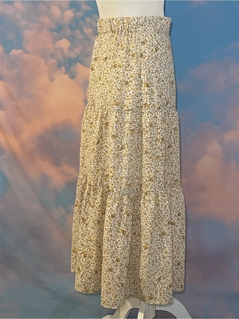 Darling Yellow/Cream Ditsy Floral Tiered Midi Skirt (final priced/as is)